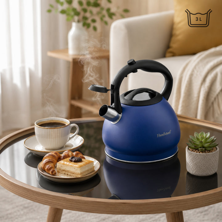 Haus Roland Whistling Kettle, Stainless Steel Tea Kettle, 3 Liters, Whistling Teapot, Ergonomic Handle Teapot, Lid with Nylon Knob, Suitable For Induction and Gas., Full Matte Design