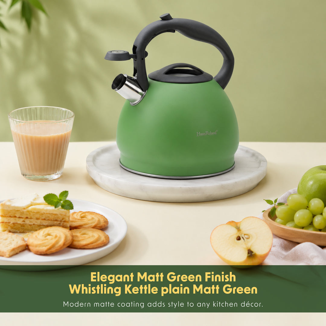 Haus Roland Whistling Kettle, Stainless Steel Tea Kettle, 3 Liters, Whistling Teapot, Ergonomic Handle Teapot, Lid with Nylon Knob, Suitable For Induction and Gas., Full Matte Design