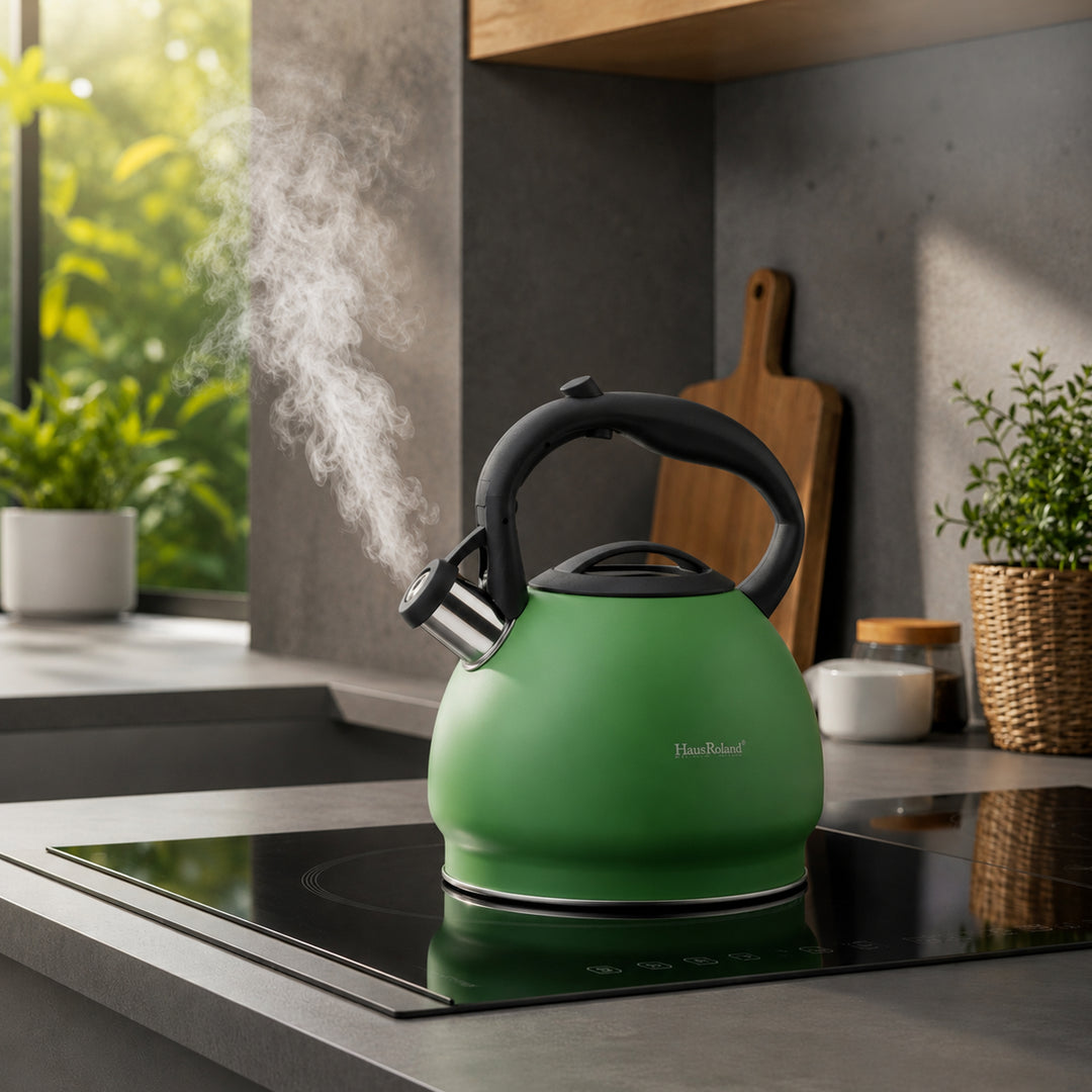 Haus Roland Whistling Kettle, Stainless Steel Tea Kettle, 3 Liters, Whistling Teapot, Ergonomic Handle Teapot, Lid with Nylon Knob, Suitable For Induction and Gas., Full Matte Design