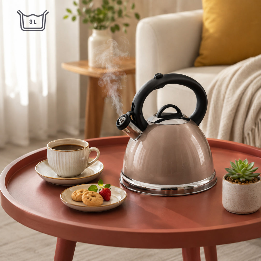 Haus Roland Whistling Kettle, Stainless Steel Tea Kettle, 3 Liters, Whistling Teapot, Ergonomic Handle, Tea Kettle Lid with Nylon Knob, Suitable For Induction and Gas