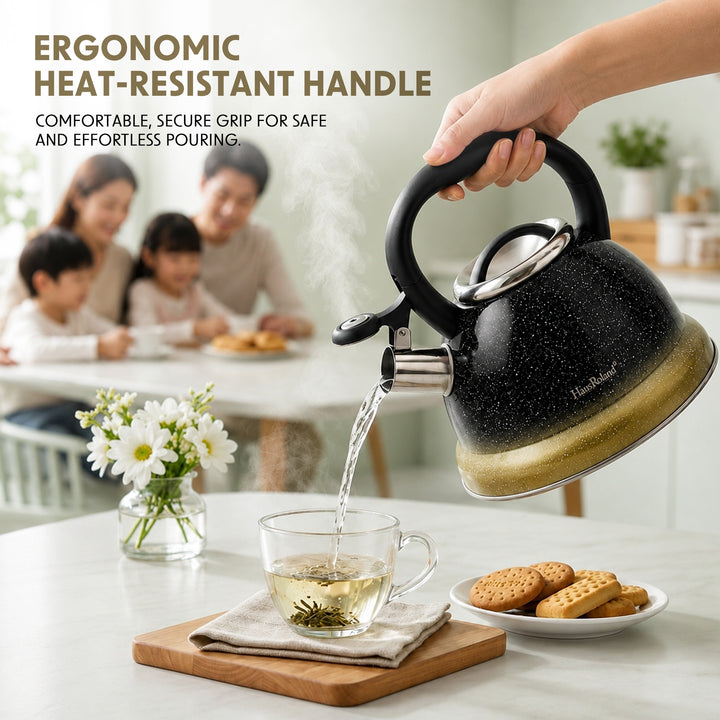 Haus Roland Stainless Steel Tea Kettle, Whistling Teapot, 3.5L Capacity, Suitable for Induction, Gas Stove, Construction, Glitter Finish, Fast Boiling Kitchen Utensil