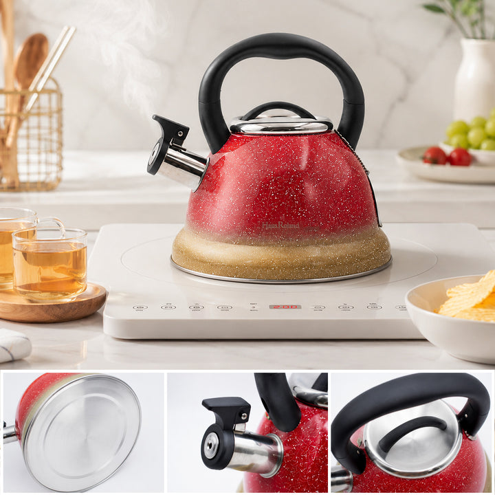 Haus Roland Stainless Steel Tea Kettle, Whistling Teapot, 3.5L Capacity, Suitable for Induction, Gas Stove, Construction, Glitter Finish, Fast Boiling Kitchen Utensil