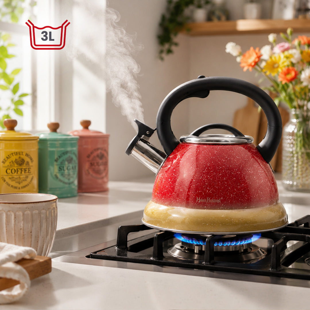 Haus Roland Stainless Steel Tea Kettle, Whistling Teapot, 3.5L Capacity, Suitable for Induction, Gas Stove, Construction, Glitter Finish, Fast Boiling Kitchen Utensil