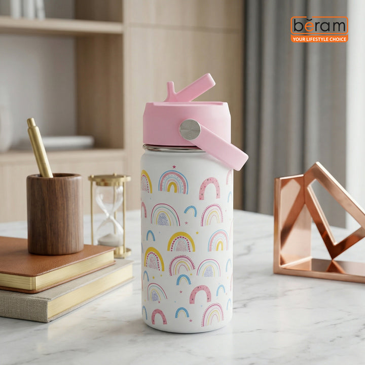 Beram Stainless Steel Thermal Water Bottle 12oz 500ml Smart Water Bottle Aqua Flask Travel Flask for Hot Water Thermos Flask Harmonica Bottle