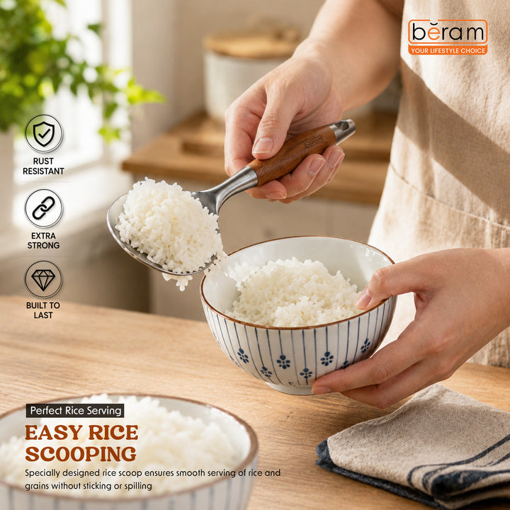 Beram Stainless Steel Wooden Spatula Durable 304 Food-Grade Spatula with Ergonomic Wooden Handle, Heat-Resistant and Rust-Proof, Ideal for Cooking, Stir-Frying, Mixing, and Serving.