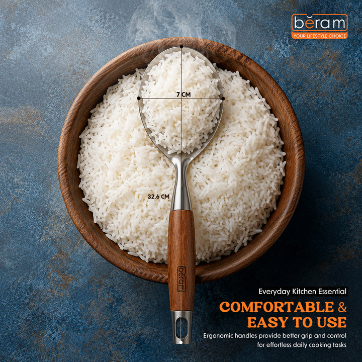 Beram Stainless Steel Wooden Spatula Durable 304 Food-Grade Spatula with Ergonomic Wooden Handle, Heat-Resistant and Rust-Proof, Ideal for Cooking, Stir-Frying, Mixing, and Serving.