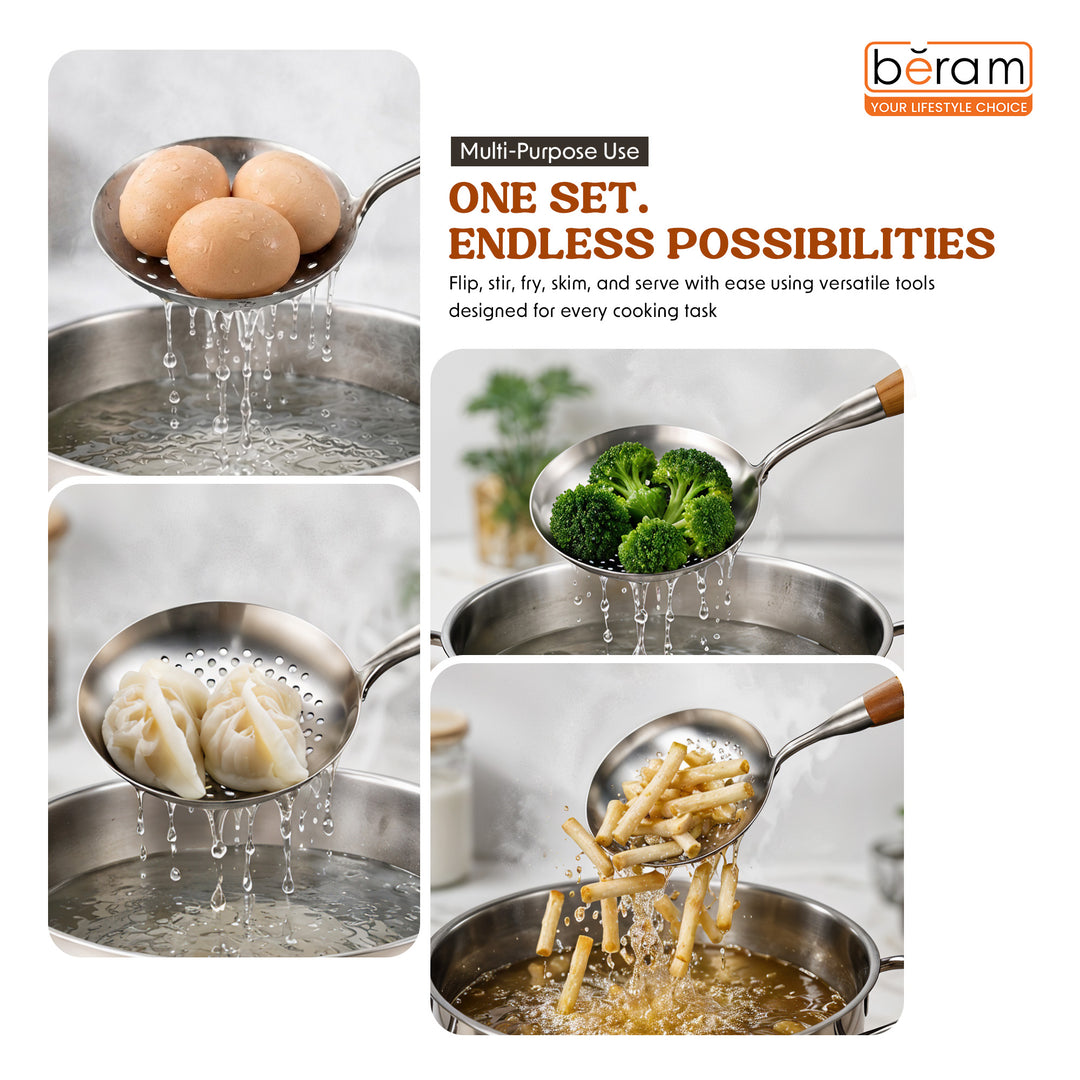 Beram Stainless Steel Wooden Spatula Durable 304 Food-Grade Spatula with Ergonomic Wooden Handle, Heat-Resistant and Rust-Proof, Ideal for Cooking, Stir-Frying, Mixing, and Serving.