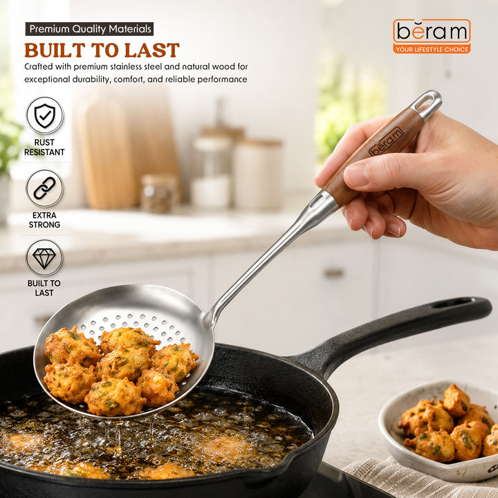 Beram Stainless Steel Wooden Spatula Durable 304 Food-Grade Spatula with Ergonomic Wooden Handle, Heat-Resistant and Rust-Proof, Ideal for Cooking, Stir-Frying, Mixing, and Serving.