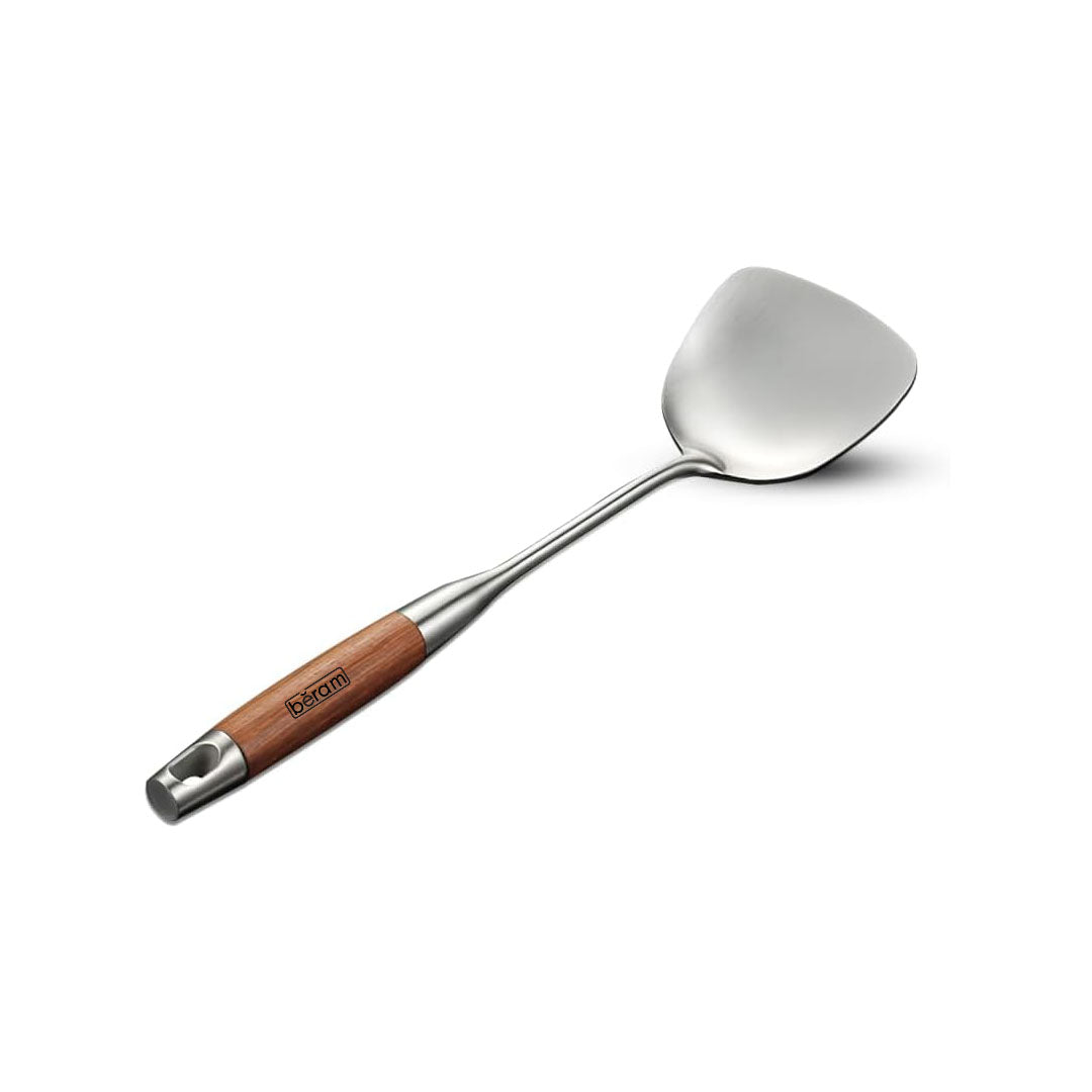 Beram Stainless Steel Wooden Spatula Durable 304 Food-Grade Spatula with Ergonomic Wooden Handle, Heat-Resistant and Rust-Proof, Ideal for Cooking, Stir-Frying, Mixing, and Serving.