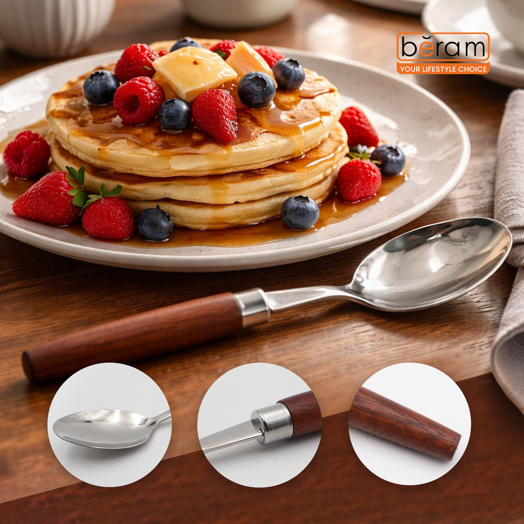 BERAM Woodland Steel Cutlery Set  18/10 Stainless Steel Flatware with Wooden Handles, Premium Tableware for Home, Restaurants