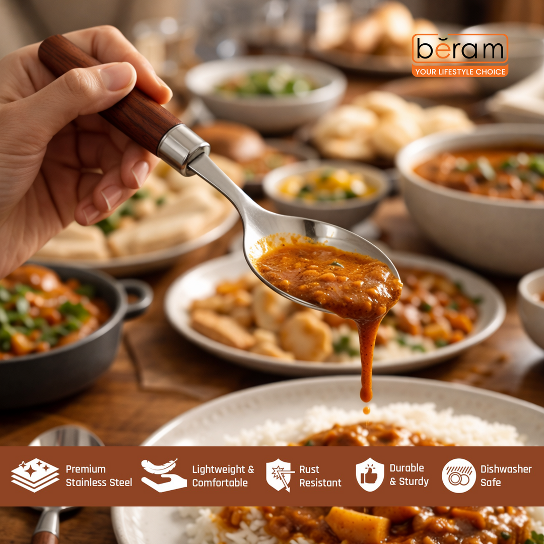 BERAM Woodland Steel Cutlery Set  18/10 Stainless Steel Flatware with Wooden Handles, Premium Tableware for Home, Restaurants
