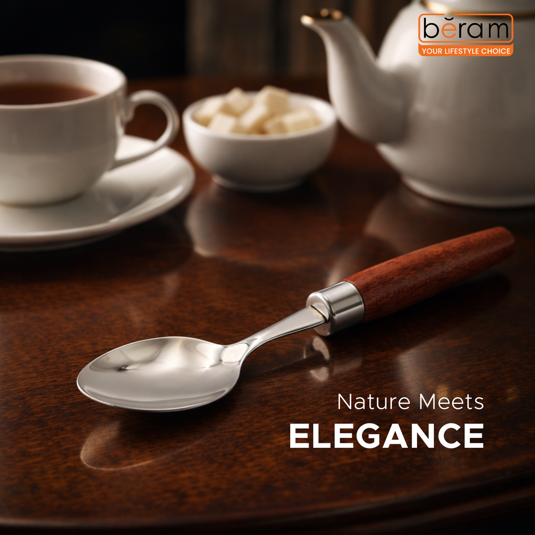 BERAM Woodland Steel Cutlery Set  18/10 Stainless Steel Flatware with Wooden Handles, Premium Tableware for Home, Restaurants