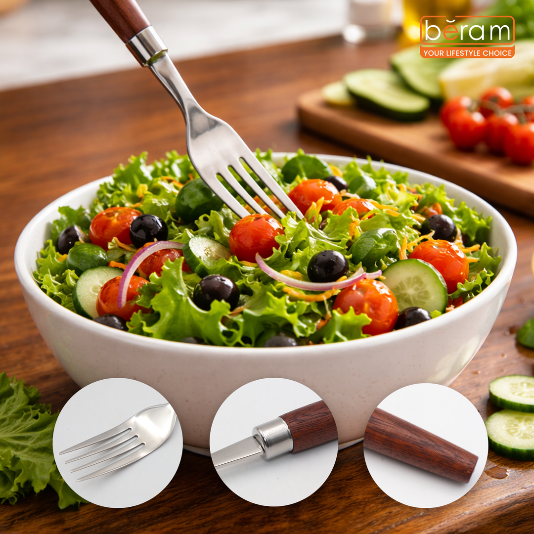 BERAM Woodland Steel Cutlery Set  18/10 Stainless Steel Flatware with Wooden Handles, Premium Tableware for Home, Restaurants
