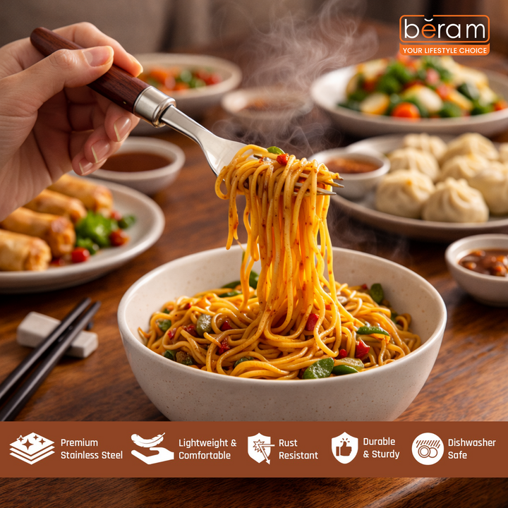 BERAM Woodland Steel Cutlery Set  18/10 Stainless Steel Flatware with Wooden Handles, Premium Tableware for Home, Restaurants
