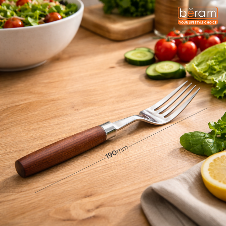 BERAM Woodland Steel Cutlery Set  18/10 Stainless Steel Flatware with Wooden Handles, Premium Tableware for Home, Restaurants