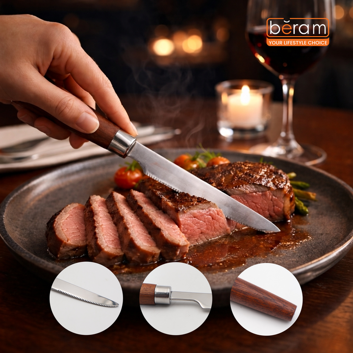 BERAM Woodland Steel Cutlery Set  18/10 Stainless Steel Flatware with Wooden Handles, Premium Tableware for Home, Restaurants