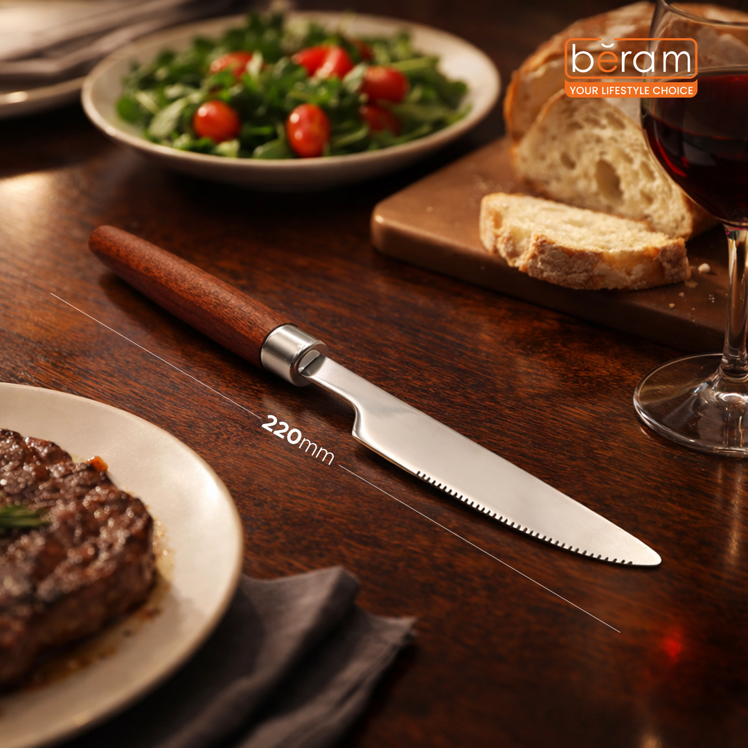 BERAM Woodland Steel Cutlery Set  18/10 Stainless Steel Flatware with Wooden Handles, Premium Tableware for Home, Restaurants