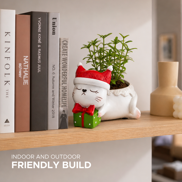 Animal Christmas Flower Pot 4 Pcs Set Rabbit Cat Porcupine Elephant Polyresin Succulent Planter Festive Mini Vase with Santa Hat Gift Box Design Indoor Outdoor Home Office Desk Decor Gift