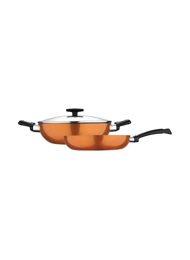 3-Piece Colored Cookware Set with Glass Lids – Premium Stainless Steel & Forged Aluminium, Non-Stick Coating, Ergonomic Bakelite Handles, Even Heat Distribution, Durable & Rust-Resistant Kitchen Pots