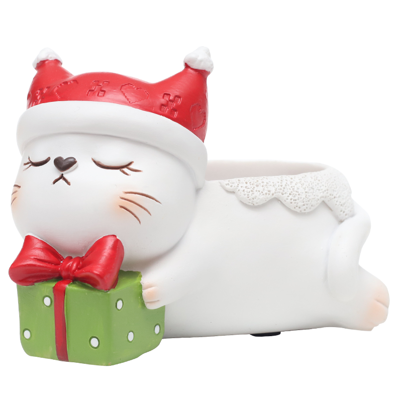 Animal Christmas Flower Pot 4 Pcs Set Rabbit Cat Porcupine Elephant Polyresin Succulent Planter Festive Mini Vase with Santa Hat Gift Box Design Indoor Outdoor Home Office Desk Decor Gift