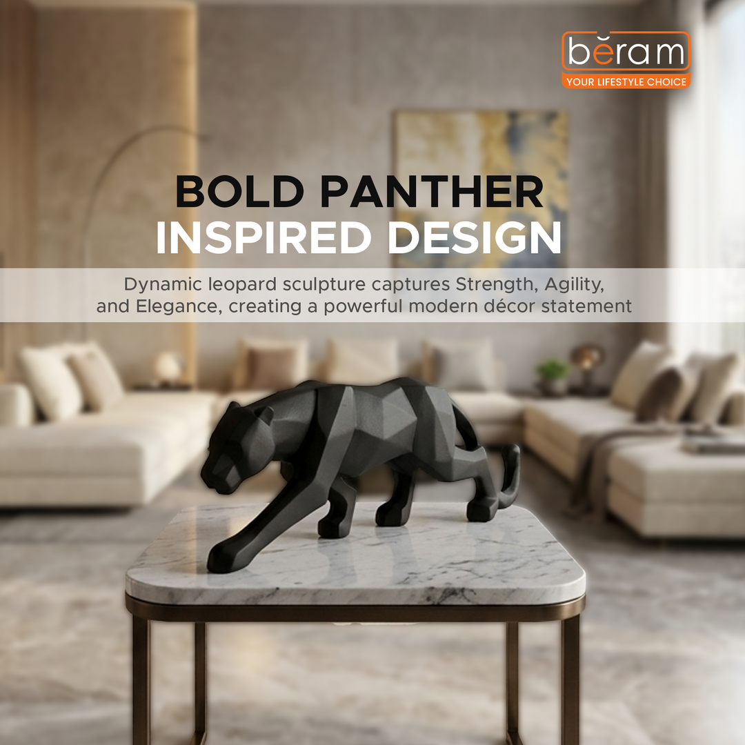 BERAM Black Leopard Figurine Modern Resin Panther Statue Luxury Animal Sculpture Elegant Decor for Home Interior Styling Living Room Office Desk Bedroom Entryway Shelf Tabletop Display Ornament