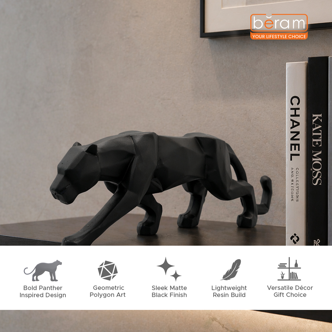 BERAM Black Leopard Figurine Modern Resin Panther Statue Luxury Animal Sculpture Elegant Decor for Home Interior Styling Living Room Office Desk Bedroom Entryway Shelf Tabletop Display Ornament