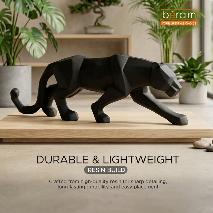 BERAM Black Leopard Figurine Modern Resin Panther Statue Luxury Animal Sculpture Elegant Decor for Home Interior Styling Living Room Office Desk Bedroom Entryway Shelf Tabletop Display Ornament