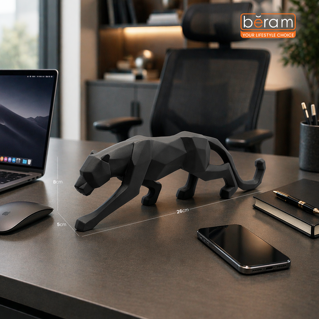 BERAM Black Leopard Figurine Modern Resin Panther Statue Luxury Animal Sculpture Elegant Decor for Home Interior Styling Living Room Office Desk Bedroom Entryway Shelf Tabletop Display Ornament
