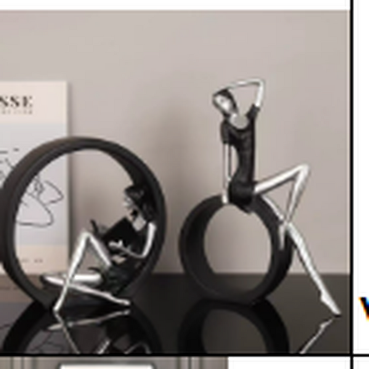 BERAM Black and Silver Round Dual Decor Modern Abstract Resin Circle Sculpture Elegant Home Decorative Statue for Living Room Office Entryway Tabletop Display Modern Art Figurine