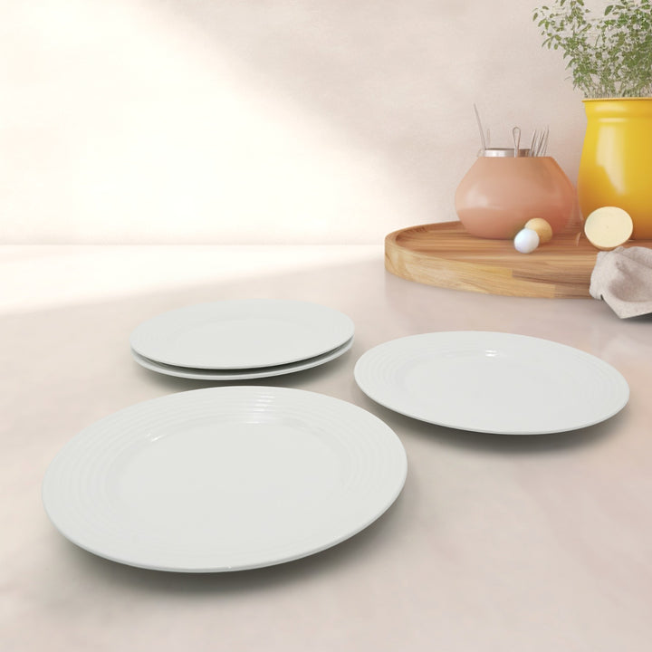 16Pc Ceramic Dinner Set Service Of 4 Includes Dinner&Dessert Plates Bowls Semi Bowl Plate Durable  White LightWeight Microwave Safe for Everyday Use Special Occassion Gifting