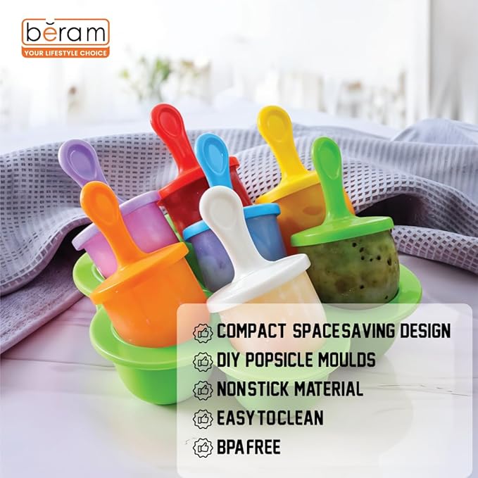 Beram Mini Popsicle Ice Cream Mould Seven Colourful Sticks Healthy Fruit Moulds Pure Silicone Mould with Plastic Sticks Kids Ice Cream DIY Pop Molds BPA Free