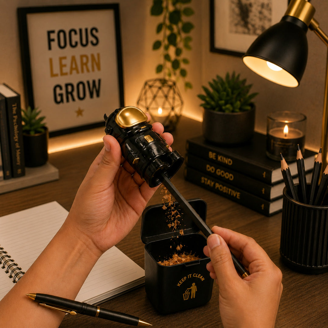 Space Pencil  Sharpener with Eraser, Cute Cartoon Manual Pencil Sharpener with Attractive Design, Novelty Desk Sharpener for School, Office, Home, Study and Everyday Use
