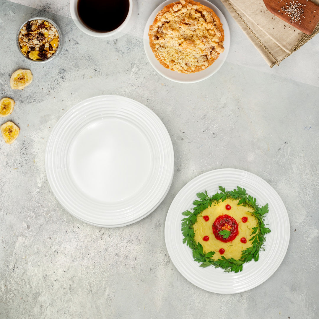 16Pc Ceramic Dinner Set Service Of 4 Includes Dinner&Dessert Plates Bowls Semi Bowl Plate Durable  White LightWeight Microwave Safe for Everyday Use Special Occassion Gifting