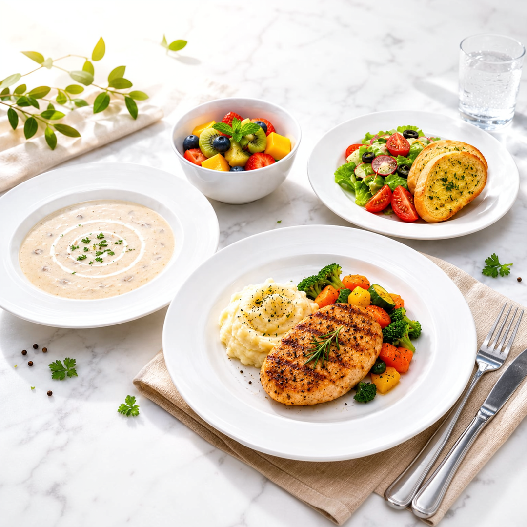 Ceramic Dinner Set 4 Pieces White Microwave & Dishwasher Safe Heat Resistant Dining Set with Dinner Plate Soup Plate Dessert Plate & Bowl for Home Kitchen Use