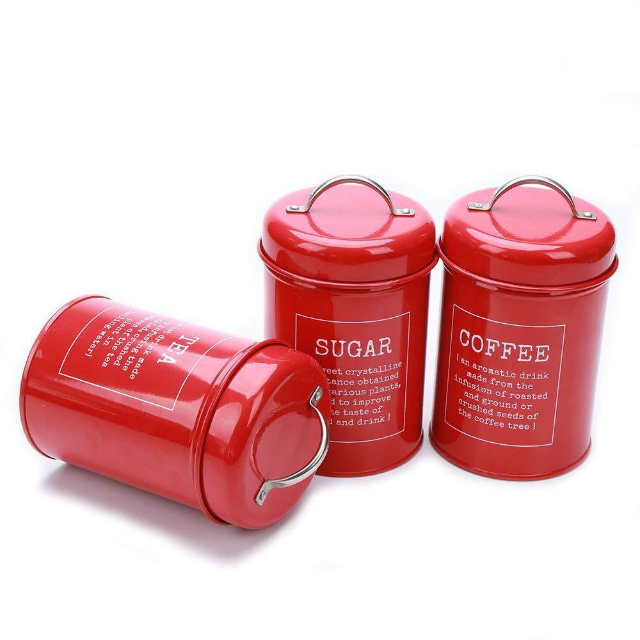 BERAM Metal Tea Coffee Sugar Container Set Airtight Kitchen Storage Jars with Lids for Home and Kitchen Coffee Sugar and Tea Containers Kitchen Storage and Home Improvement Set